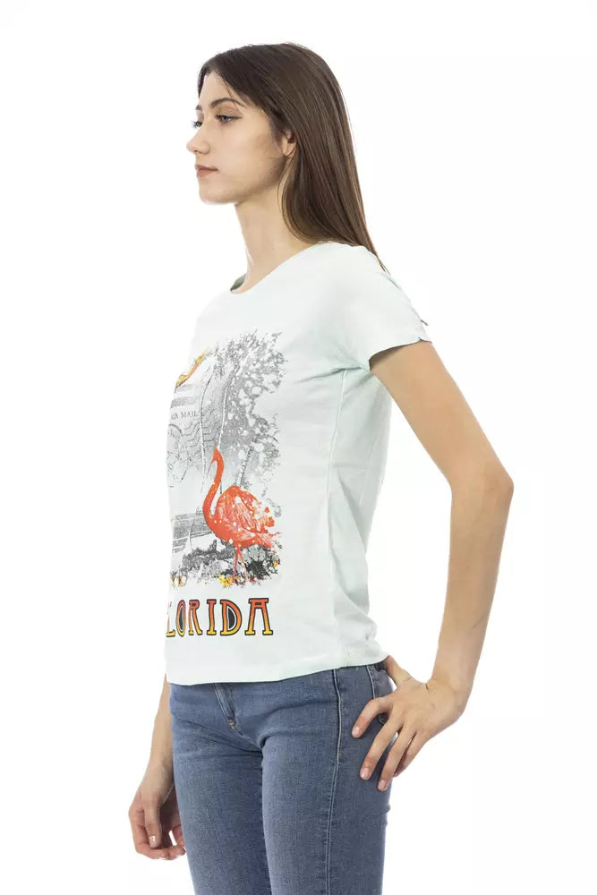 Light blue cotton women t-shirt with Florida flamingo graphic print