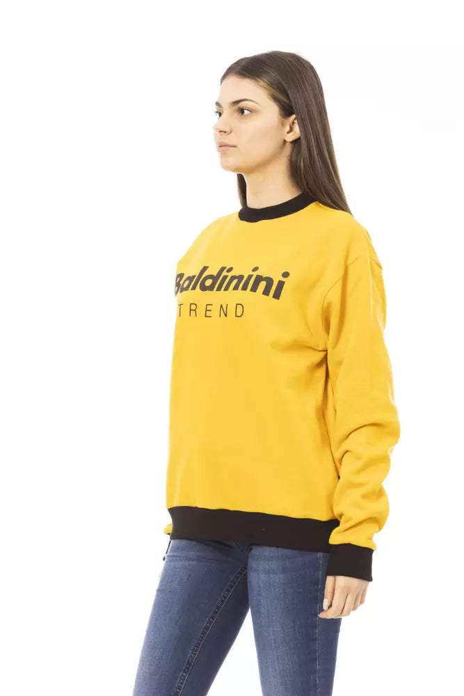 Yellow cotton long-sleeve sweatshirt with black ribbed collar and cuffs, featuring black Baldinini Trend logo