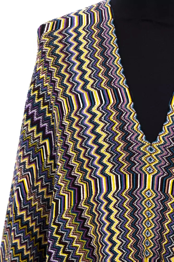Missoni multicolored wool poncho featuring a signature chevron zigzag pattern and V-neckline