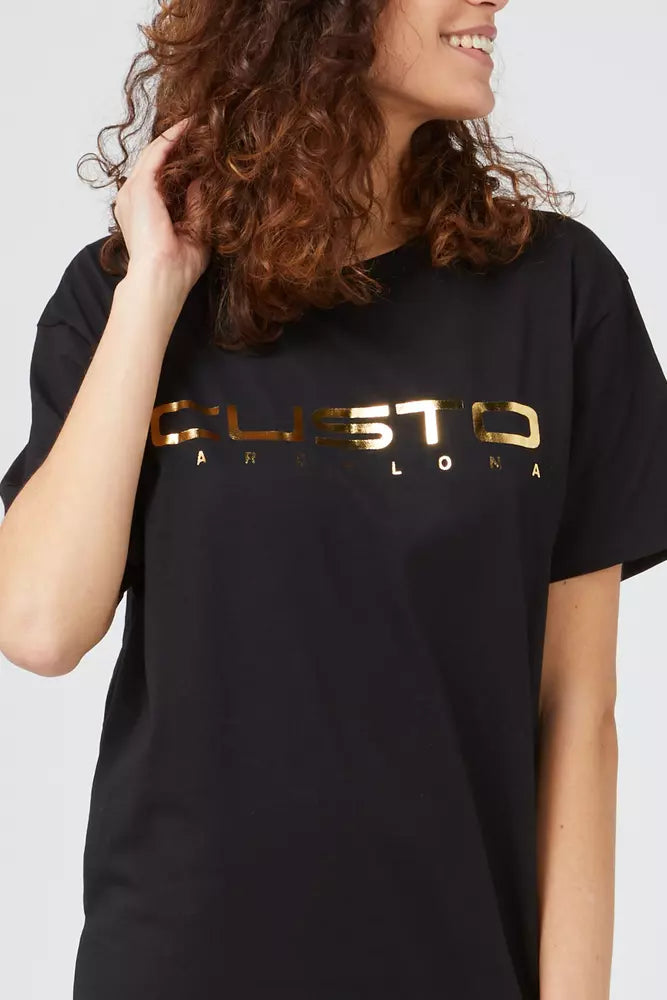 Black cotton women t-shirt with gold Custo Barcelona logo on the front