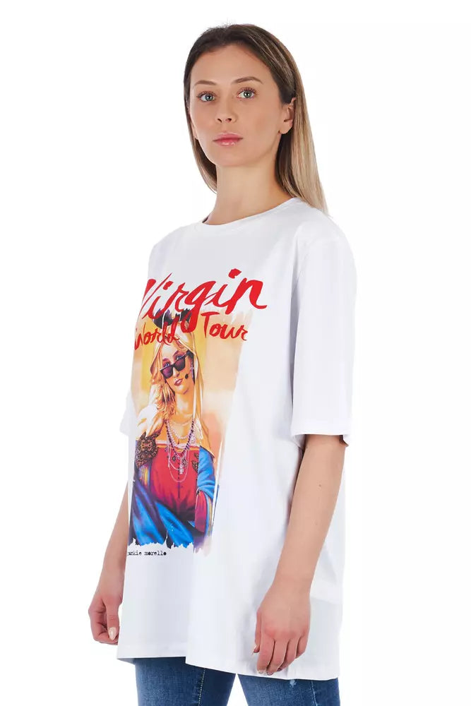 White cotton women t-shirt with graphic print on the front