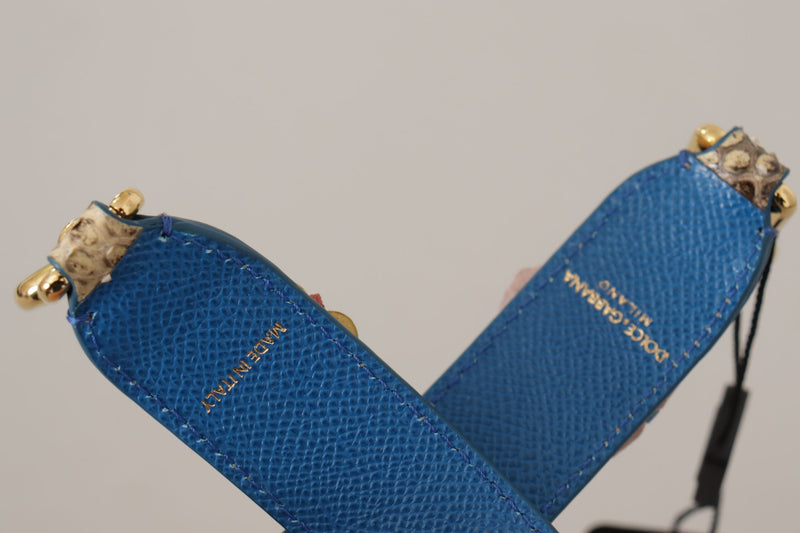 Blue textured leather Dolce & Gabbana shoulder strap with python accents