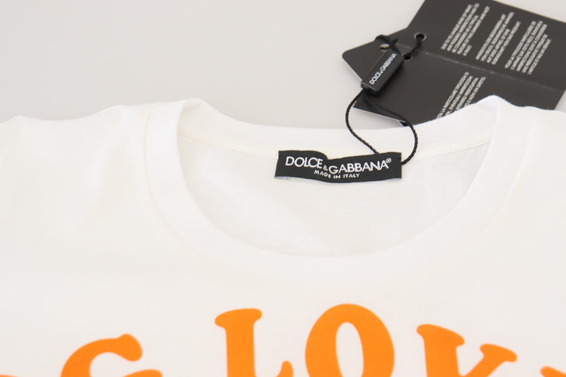 White cotton t-shirt featuring a crew neck and a brand tag reading Dolce & Gabbana
