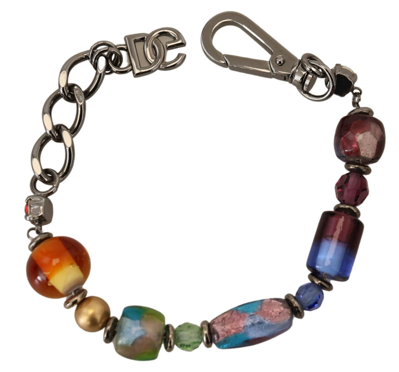 Multicolor brass beaded bracelet with silver chain and lobster clasp