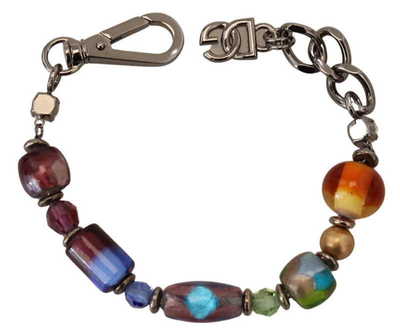 Multicolor beaded silver chain bracelet with lobster clasp