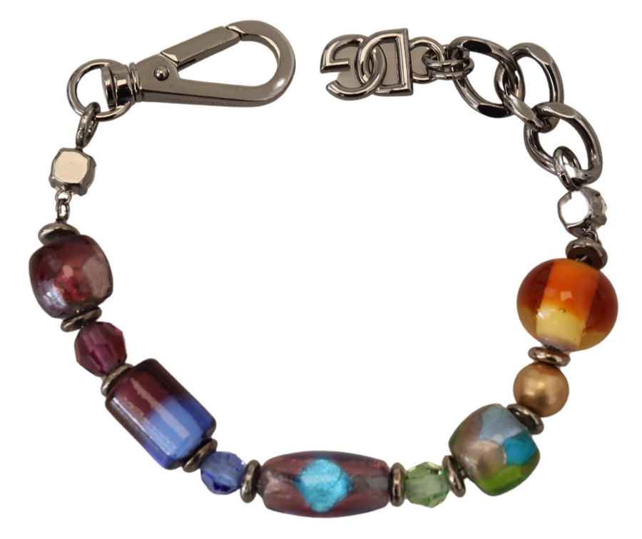 Multicolor brass beaded bracelet with silver chain and lobster clasp