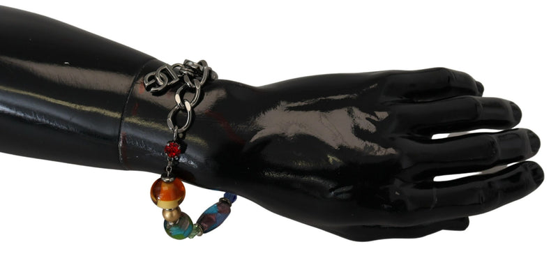 Dolce & Gabbana multicolor silver chain and brass beaded charm bracelet on a mannequin wrist