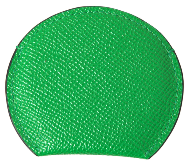 Green textured calfskin leather round mirror holder