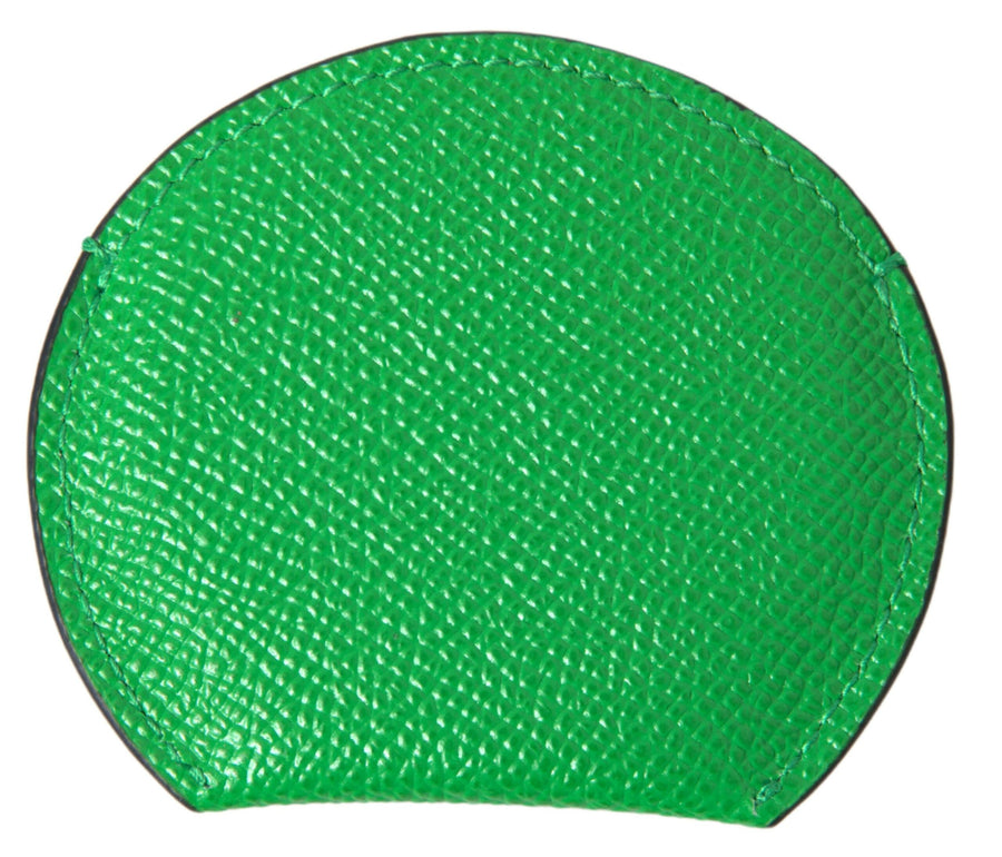 Green textured leather round mirror holder with gold Dolce & Gabbana logo