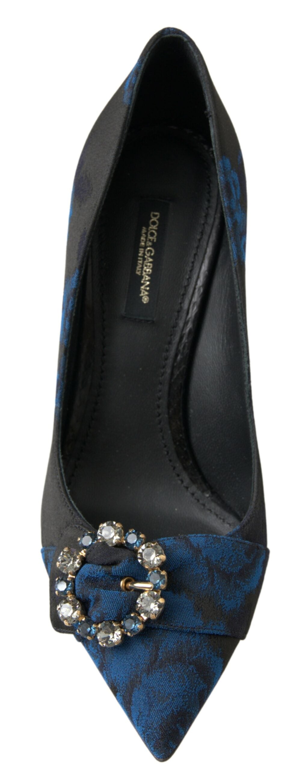 Dolce & Gabbana pointed-toe pumps in blue floral ayers skin with a crystal-embellished buckle.