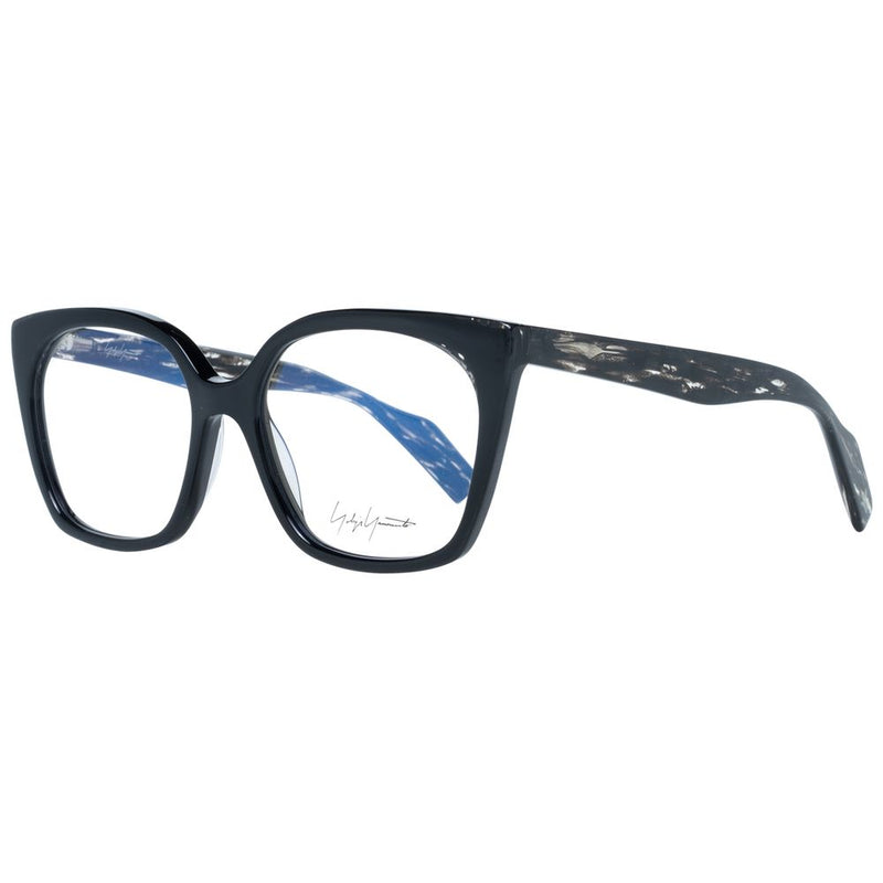 Yohji Yamamoto black plastic eyeglass frames with thick rims and patterned temples