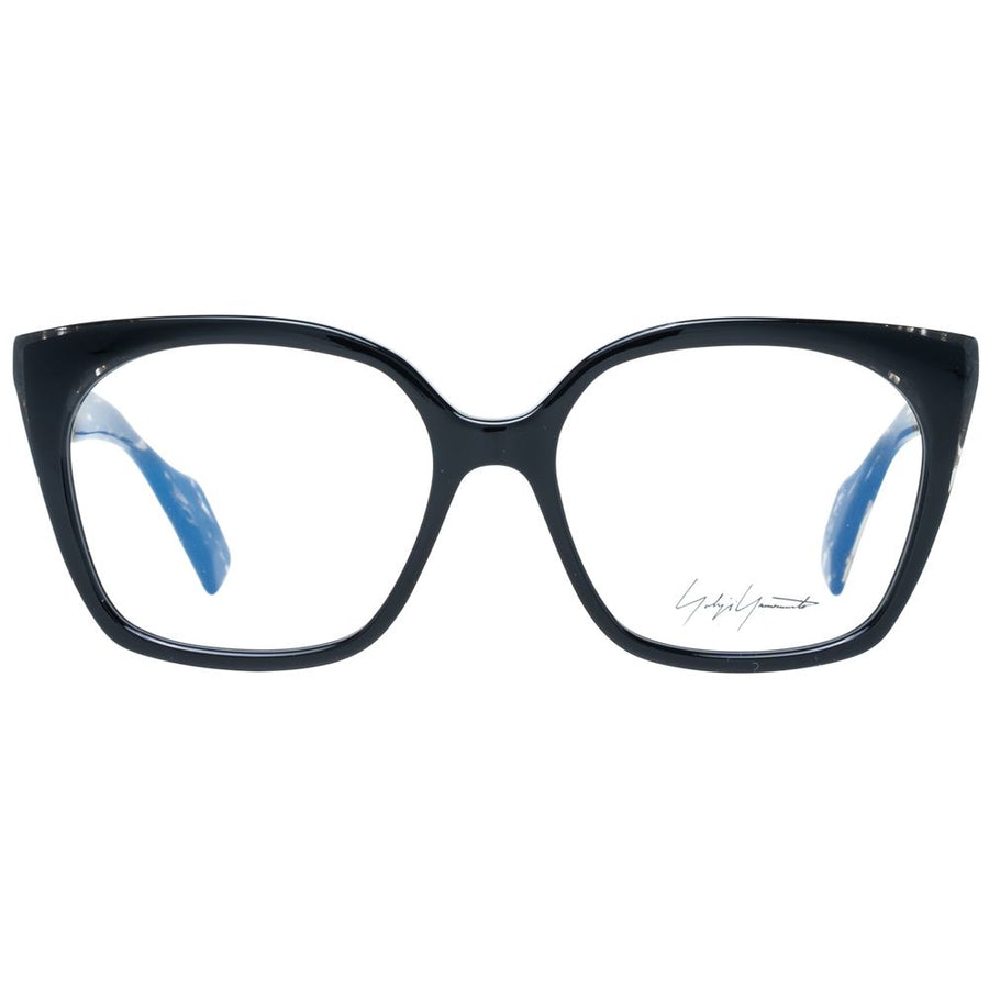 Yohji Yamamoto black plastic eyeglass frames with thick rims and patterned temples