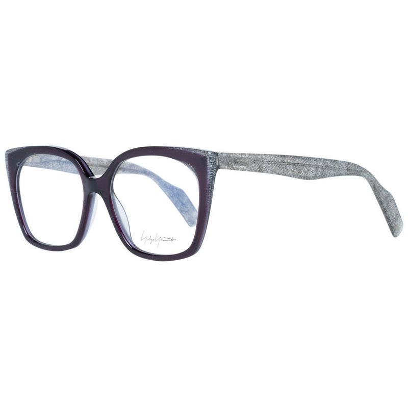 Yohji Yamamoto purple plastic eyeglasses with thick square frames and textured gray temples