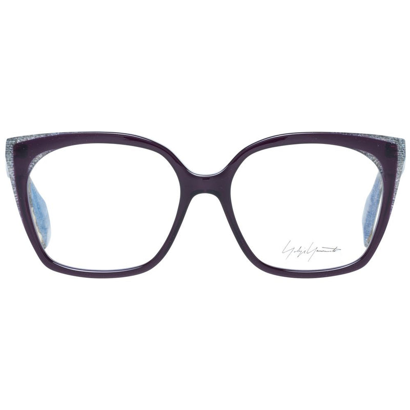 Yohji Yamamoto purple plastic eyeglass frames with thick rims and sparkly details on the outer corners