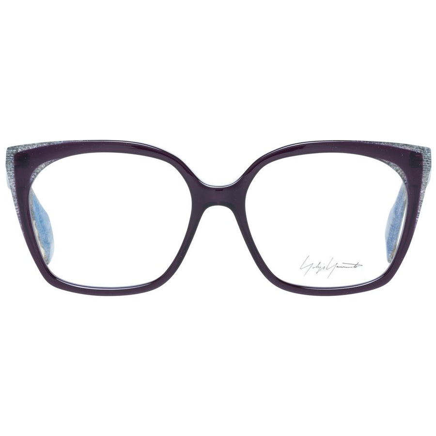 Yohji Yamamoto purple plastic eyeglasses with thick square frames and textured gray temples