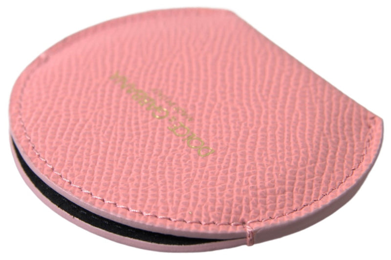 Pink textured calfskin leather round mirror holder by Dolce & Gabbana