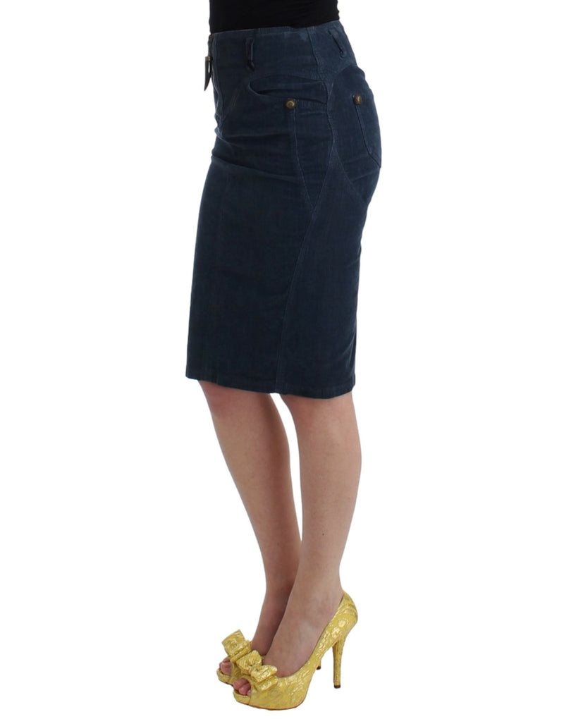 Cavalli blue corduroy pencil skirt fitted to the knee