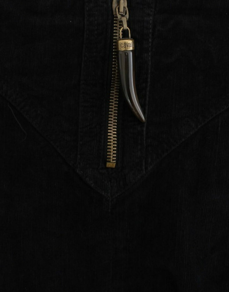 Black corduroy pencil skirt with brass zipper and tusk pull tab