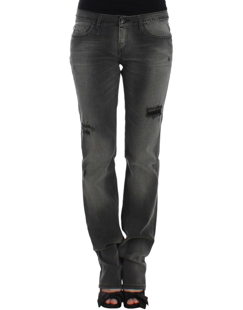 Costume National gray distressed denim straight leg jeans