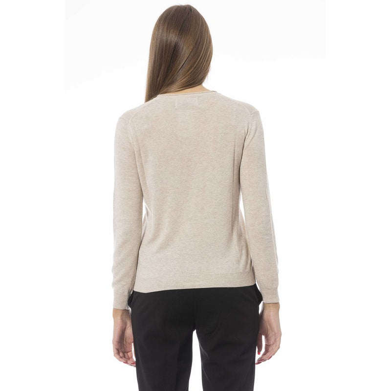 Beige polyamide women crewneck sweater seen from the back