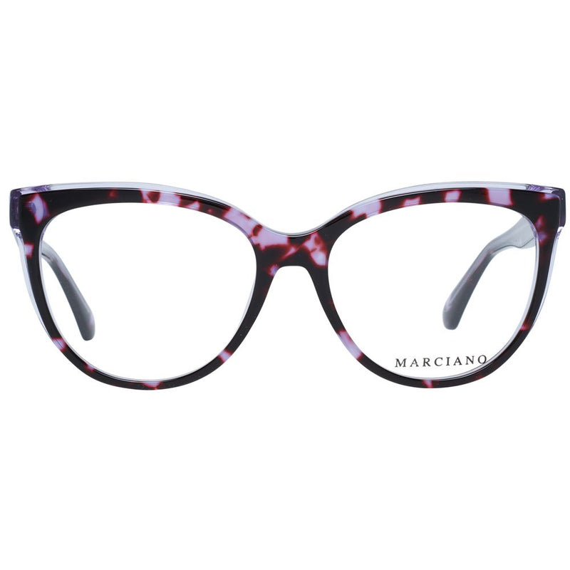 Purple tortoiseshell acetate cat-eye eyeglass frames with Marciano branding on the right lens