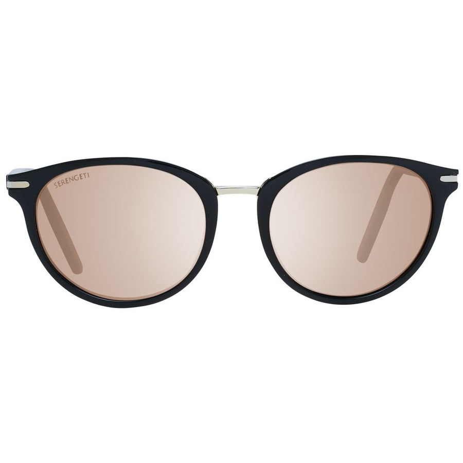 Black acetate and metal sunglasses with round frames and rose-tinted lenses