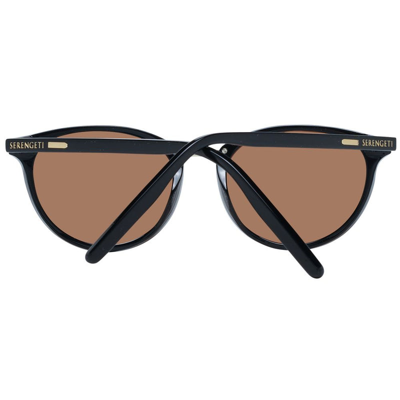 Black acetate and metal sunglasses with brown lenses folded flat