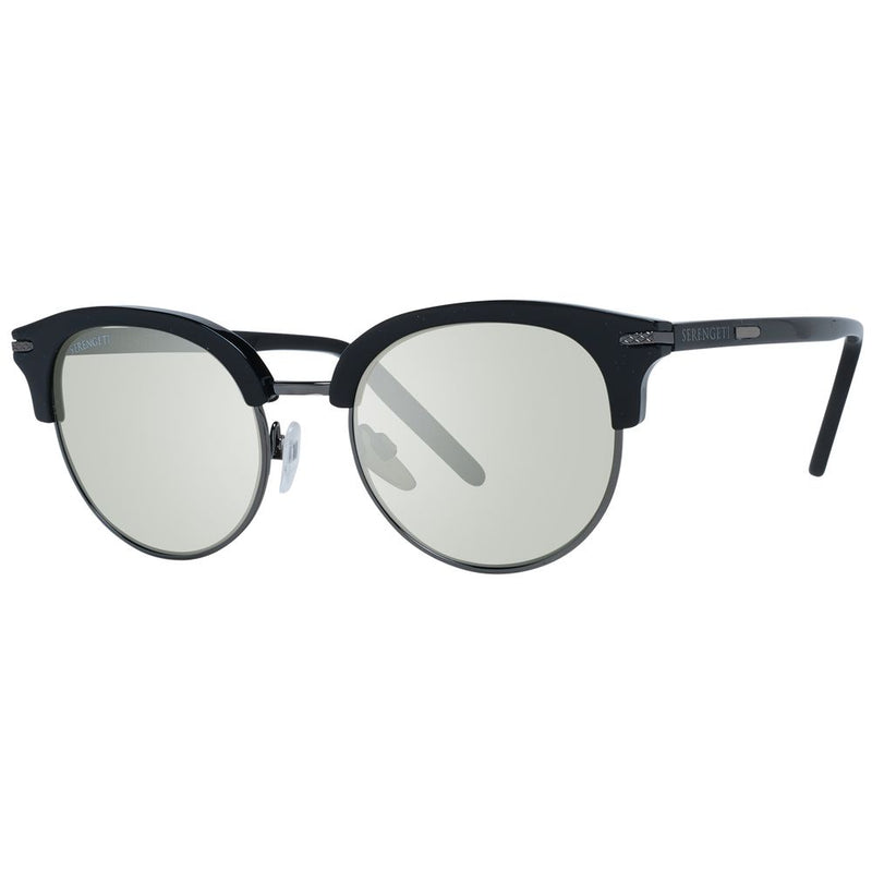 Black acetate and metal sunglasses with round lenses and browline style frames