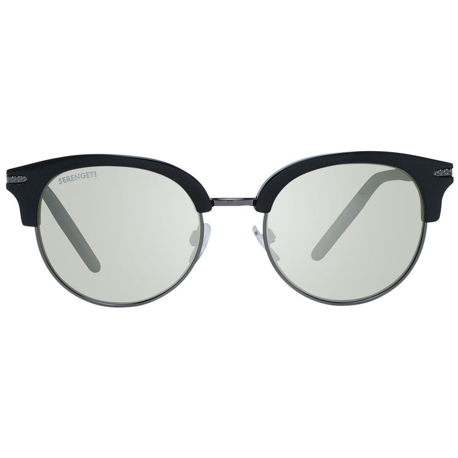 Black acetate and metal sunglasses with round lenses and browline style frames