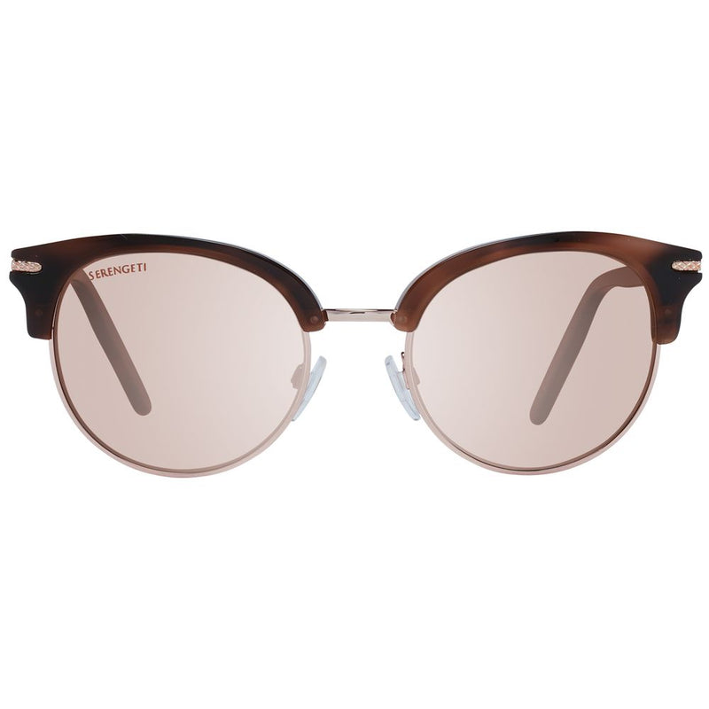 Brown acetate and metal sunglasses with browline frames and tinted lenses