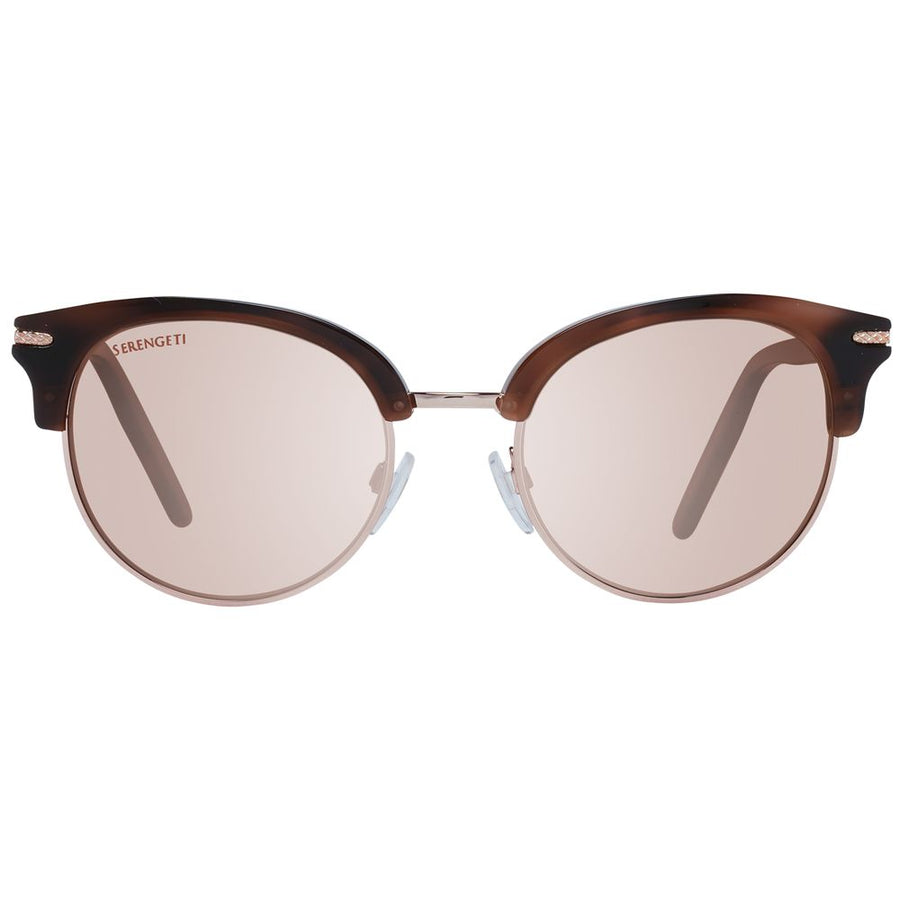 Brown acetate and gold metal half-frame sunglasses with tinted lenses