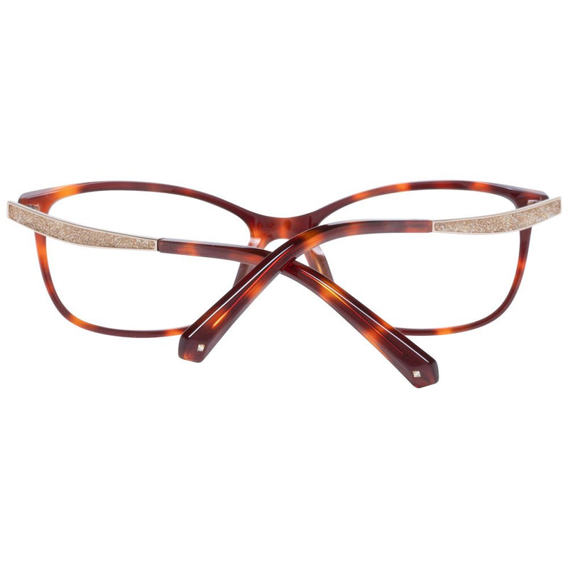 Brown tortoiseshell plastic eyeglass frames with sparkly gold temples