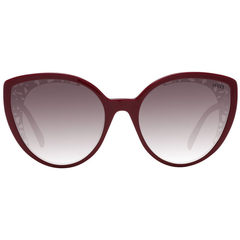 Burgundy plastic cat-eye sunglasses with gradient lenses and subtle patterned side accents