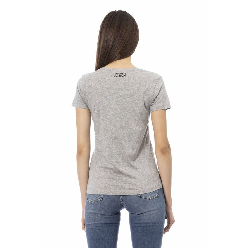 Gray cotton short-sleeve women t-shirt with Trussardi Action logo on back