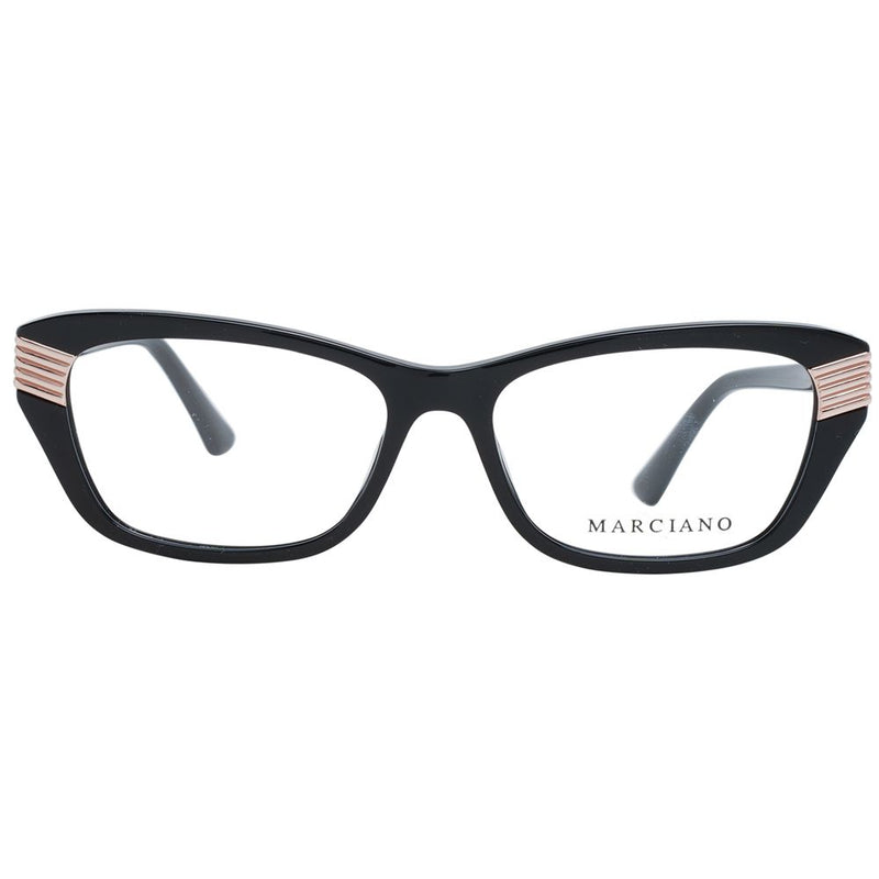 Marciano by Guess black plastic cat-eye glasses frames with metallic gold accents on the temples
