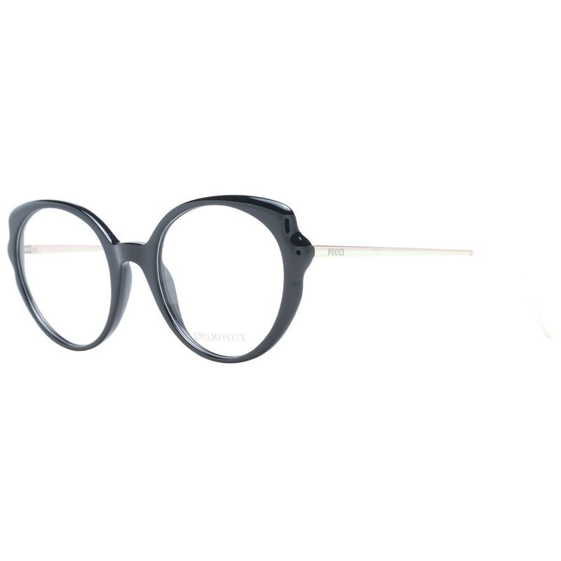Emilio Pucci black plastic glasses frames with round rims and thin gold temples