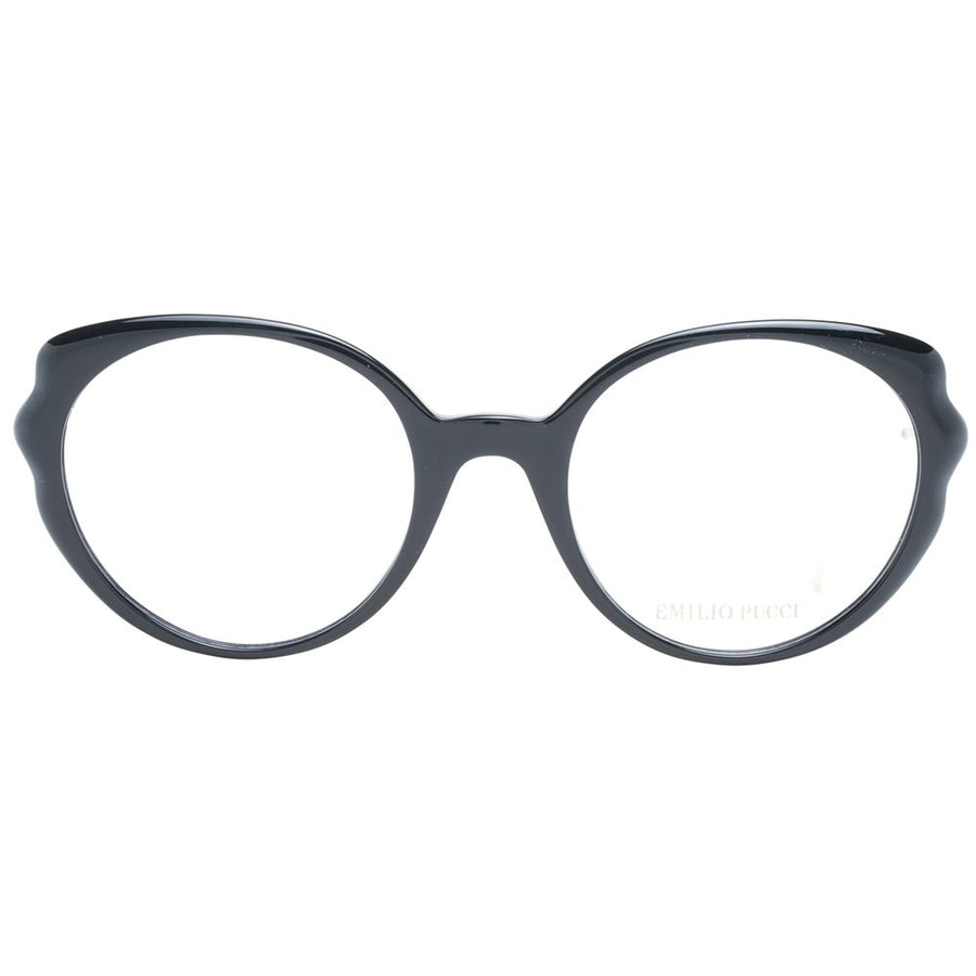 Emilio Pucci black plastic glasses frames with round rims and thin gold temples