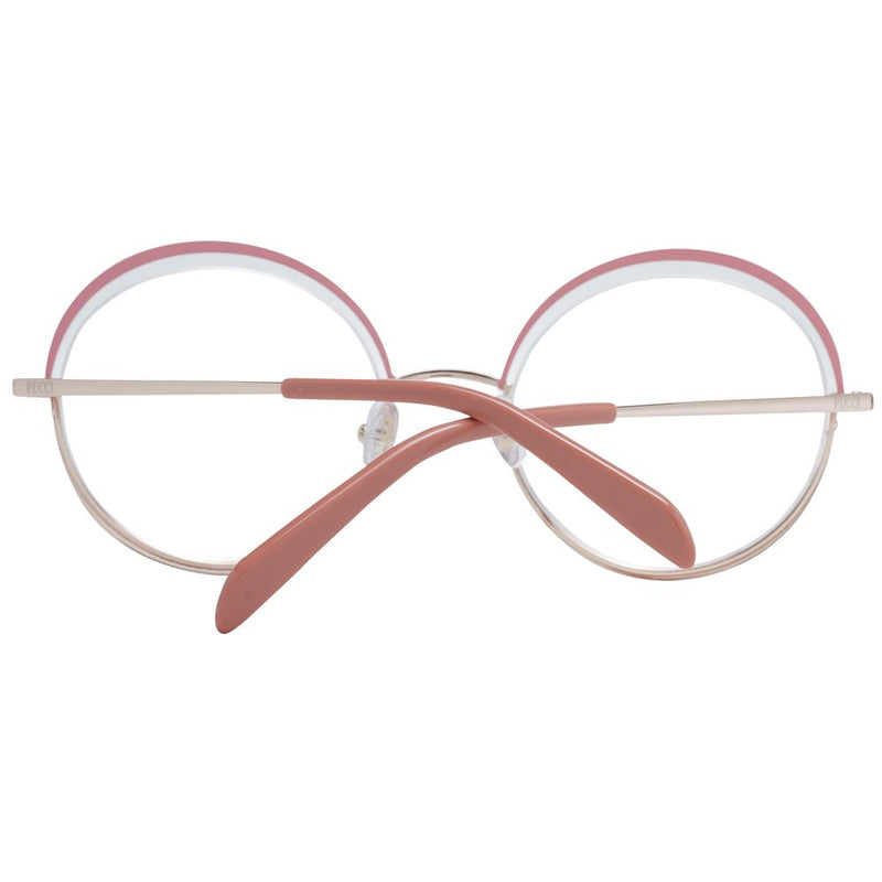 Pink and gold metal round eyeglass frames with folding temples