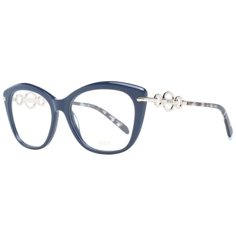Emilio Pucci blue cat-eye plastic eyeglass frames with metallic interlocking circle temples