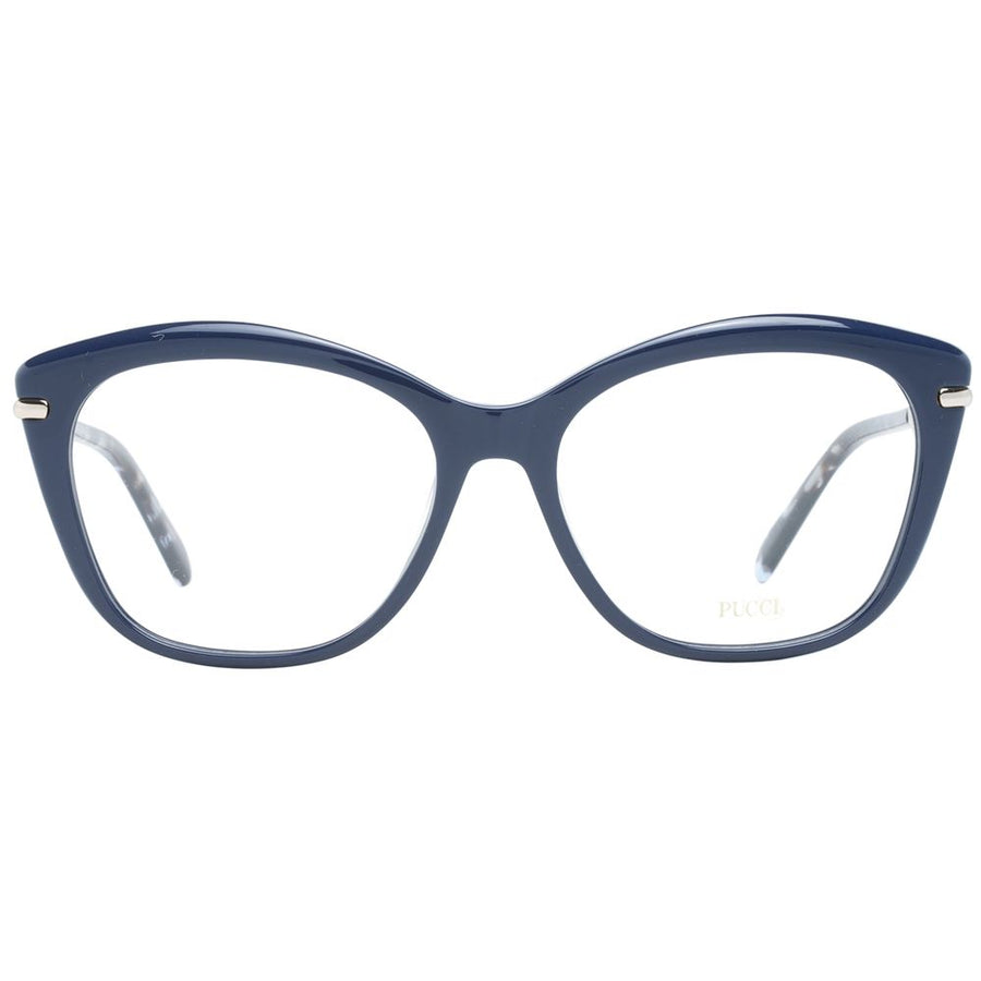 Emilio Pucci blue cat-eye plastic eyeglass frames with metallic interlocking circle temples