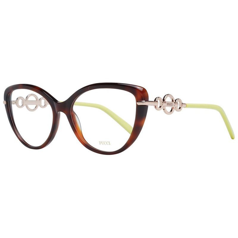 Tortoiseshell cat-eye plastic glasses frames with gold chain temples and pale yellow arms