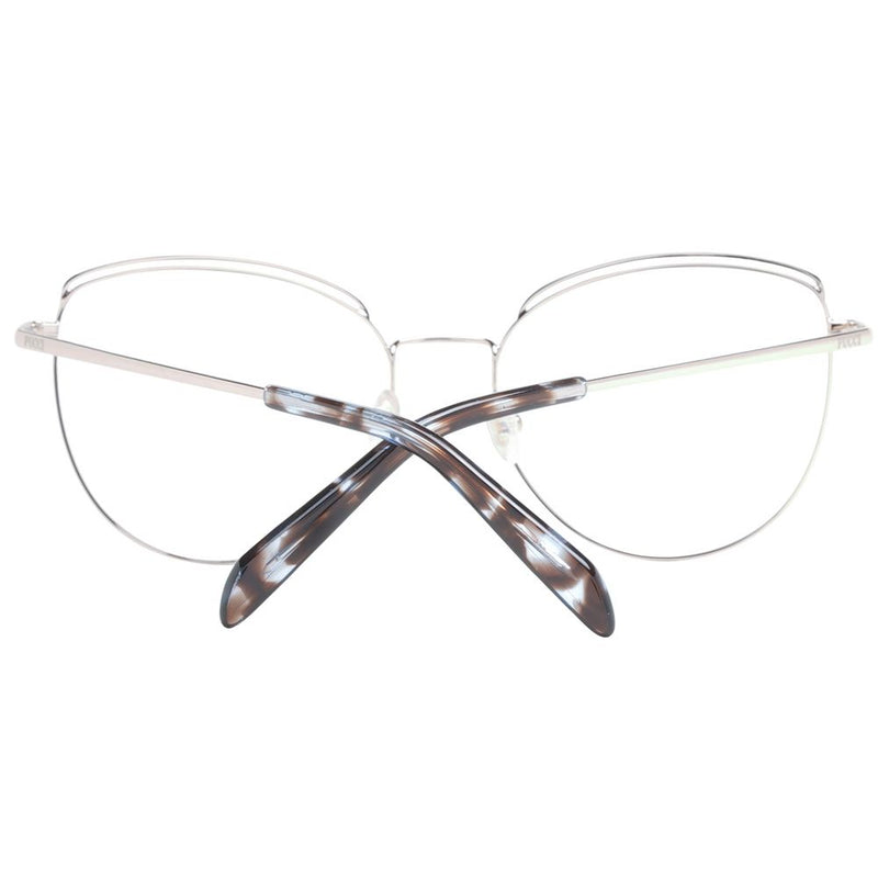 Blue and silver metal cat-eye eyeglass frames with tortoiseshell temples folded inward