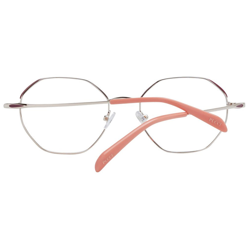Emilio Pucci silver and pink metal geometric eyeglasses frames with burgundy accents