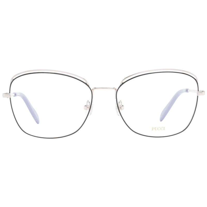 Emilio Pucci black metal eyeglass frames with double brow bar and clear lenses