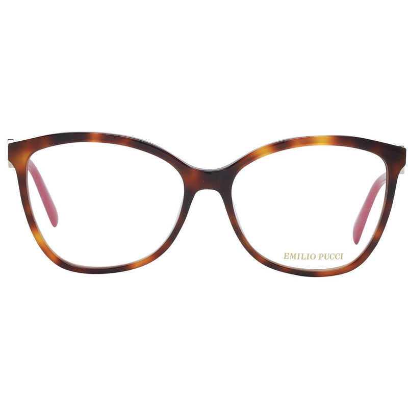 Tortoiseshell brown plastic eyeglass frames with a cat-eye style