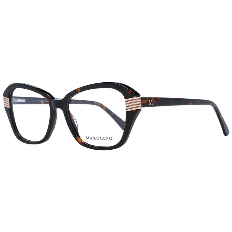 Brown tortoiseshell plastic cat-eye glasses frames with gold hinge accents