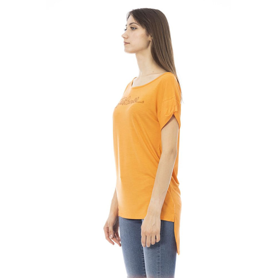 Orange cotton women t-shirt with short sleeves and logo print