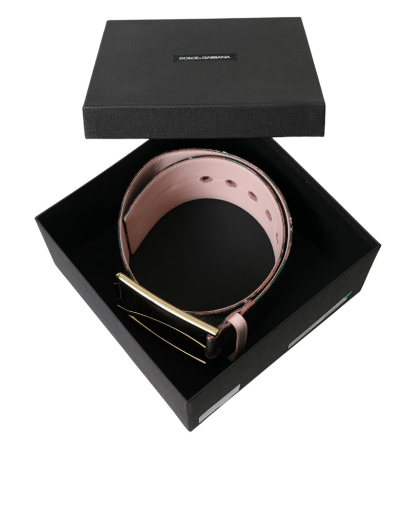 Dolce & Gabbana multicolor floral jacquard belt with gold buckle in an open black gift box