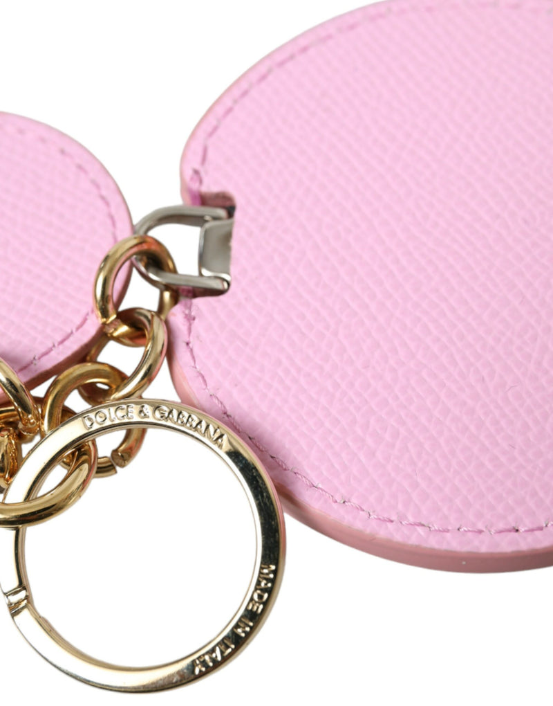 Pink calf leather keychain with gold metal ring and hardware featuring Dolce & Gabbana logo text