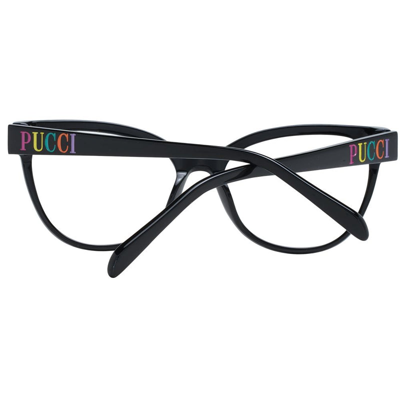 Emilio Pucci black plastic cat-eye glasses frames with colorful Pucci branding on the temples